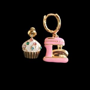 NWT 18k Gold Pink Mixer and Cupcake Bakers Earrings